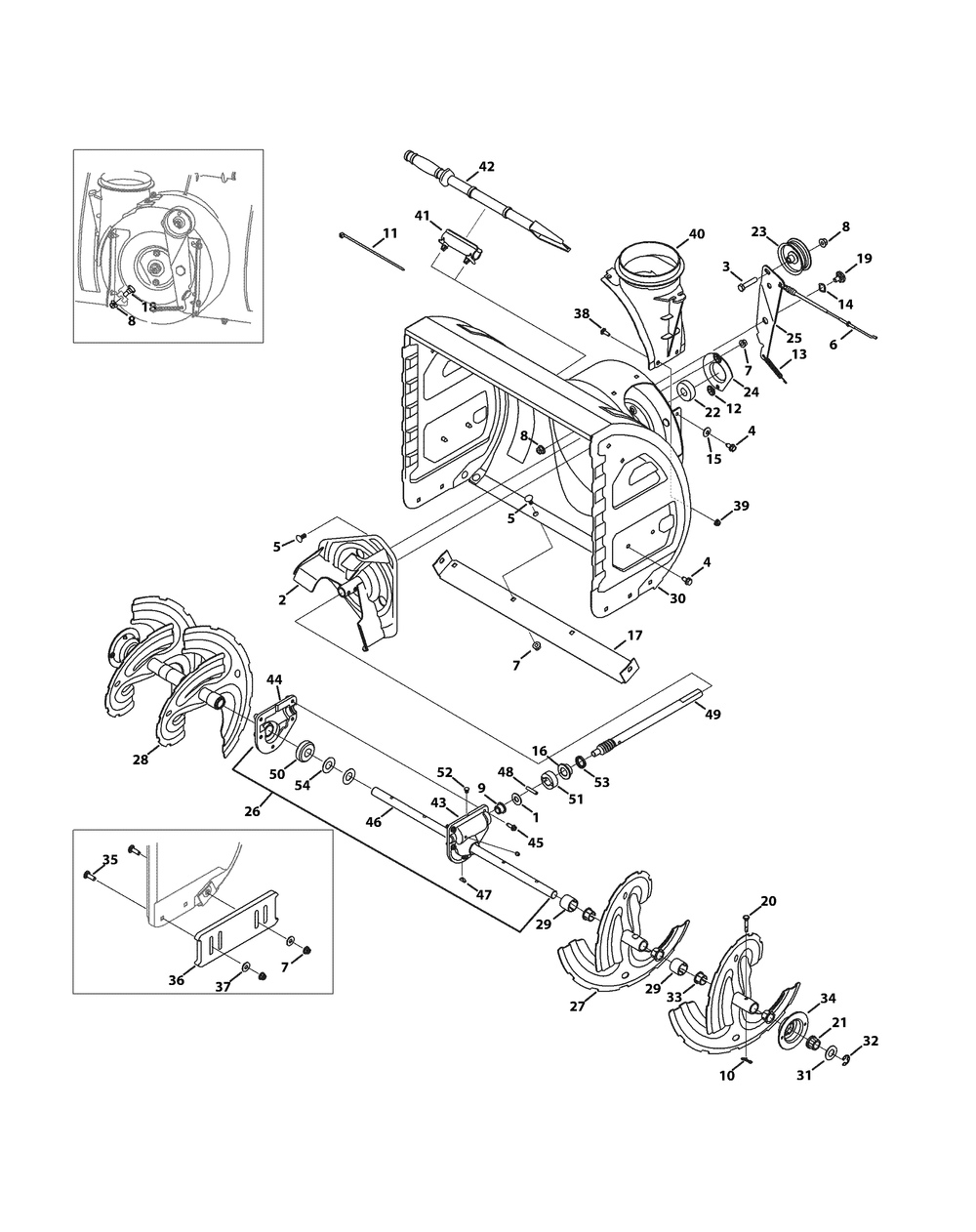 Auger And Housing Diagram and Parts List for 2X526SWE (31AM56TS710-31AM56TS756)(2015) Cub Cadet Snow Blower